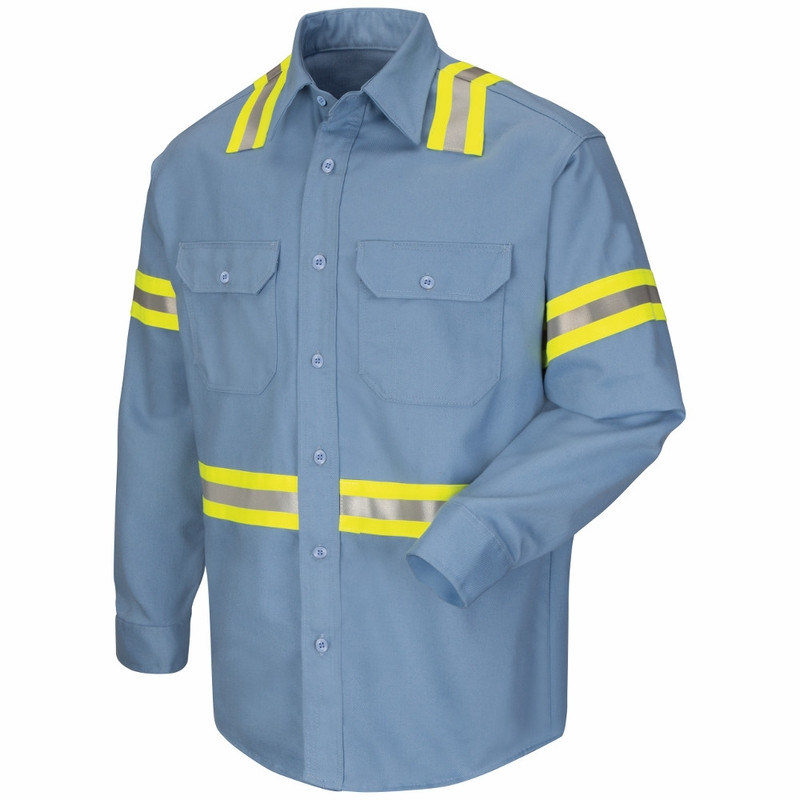 Hi Viz Protective Safety Work Uniform לחצן מתכוונן חפתים חולצת בגדי עבודה עם סרטים מחזירי אור