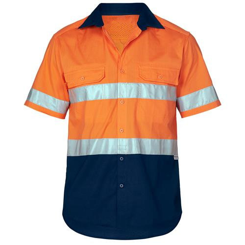Дишаща работна риза с къс ръкав със светлоотразителна лента за видимост при условия на слаба светлина.