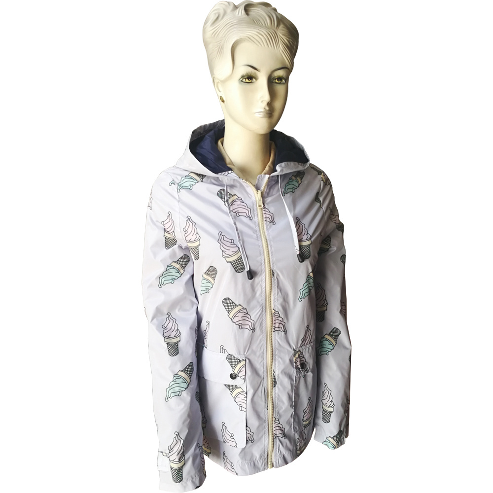Jaqueta de poliéster Wind Coat para mulheres com forro, resistente à água