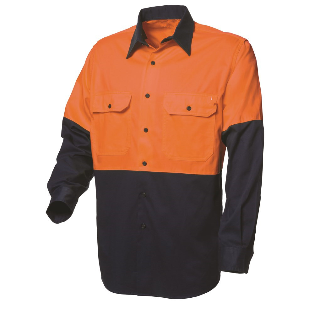 Salut Vis Orange / Navy Blue L / S laangen Ärmelt 190g Zwee Tonalitéit Aarbechtskleedung Shirt