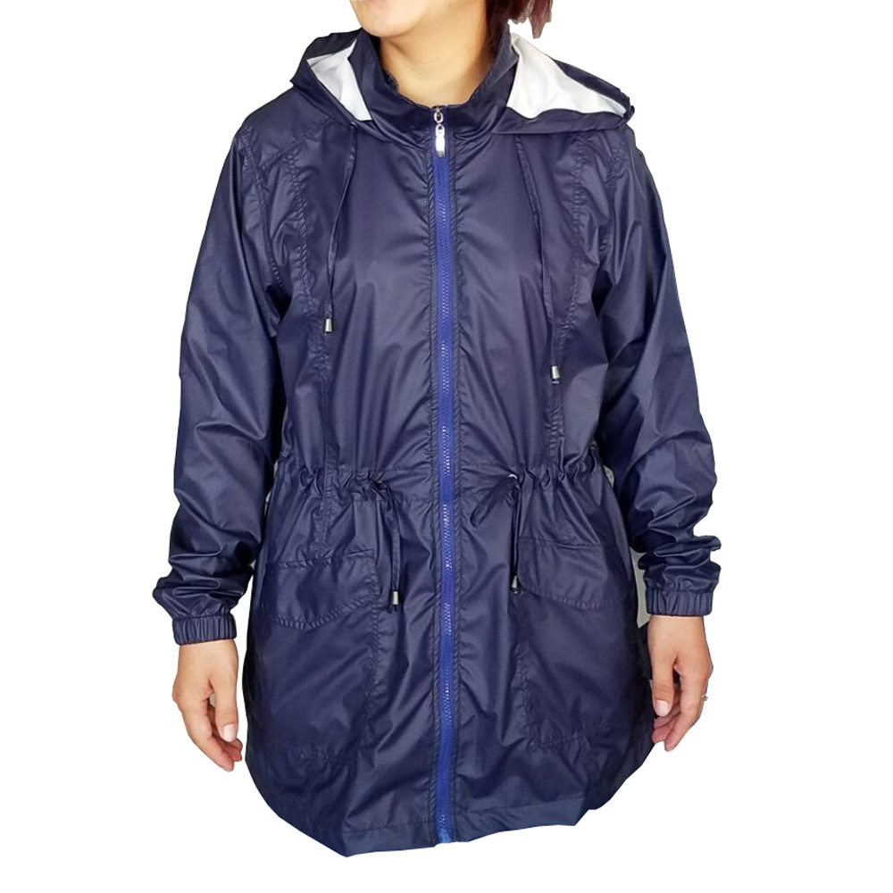 Hooded PU Rain Long Jacket alang sa Women Wind Coat