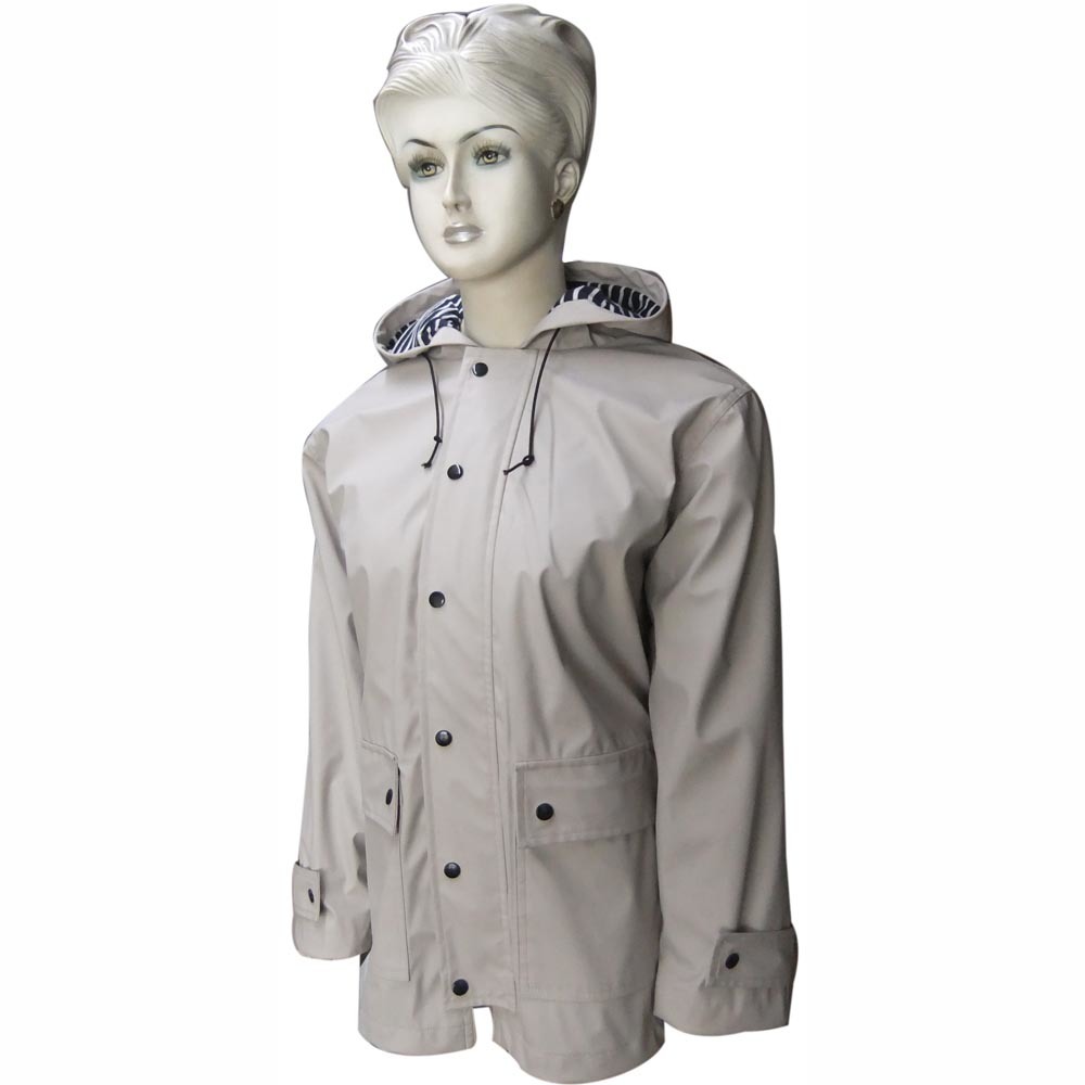 Lady PU Jacket Waterproof Rain Wear Hooded