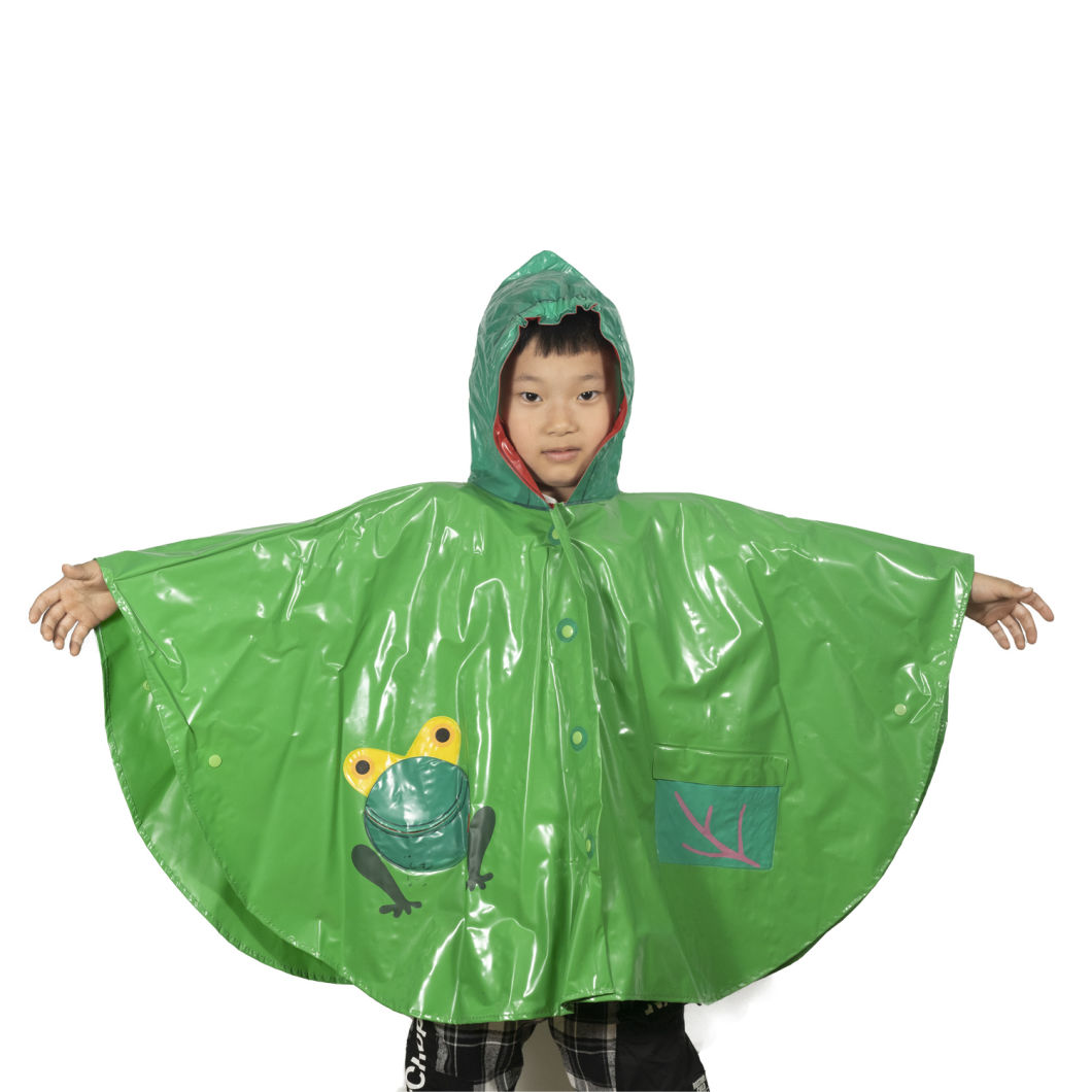 លក់ក្តៅៗ កូនក្មេង Poncho Cute Cartoon Pattern Waterproof Children Rain Coat with Hood Poncho Polyester Children Rain Coat