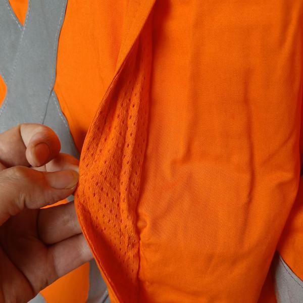 Warnschutz-Orange/Marineblau-L/A-Langarmhemd, 190 g, zweifarbiges Arbeitskleidungshemd
