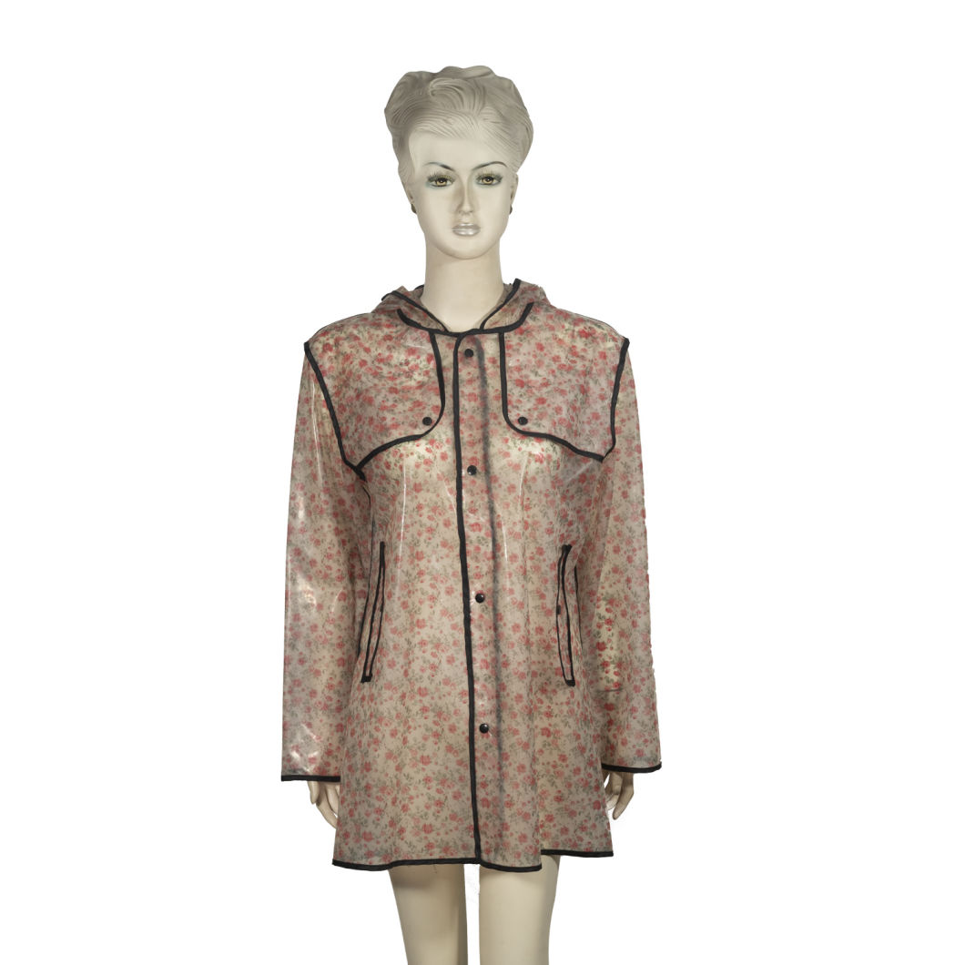 New Style Raincoat Clear EVA Ladies Rain Coat Transparent Long PVC Raincoat for Women