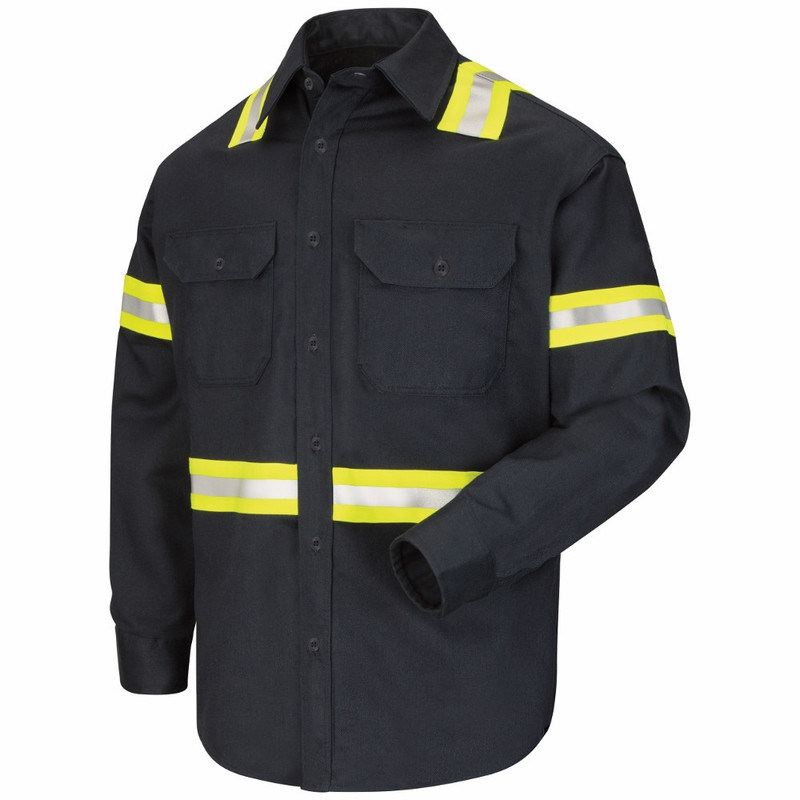 Hallo Viz Protective Safety Work Uniform Button Upassbar Manschetten Workwear Shirt mat Reflektéierend Bänner