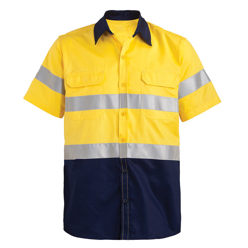 Fluorescent Yellow Short Sleeve Uniform Safety Reflective Shirt Workwear