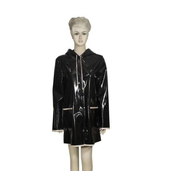 Women PU Raincoat Yellow Black Jacket