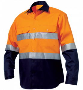 Hi Vis Orange/Navy blue L/S Long Sleeve 190G two tone Workwear Shirt