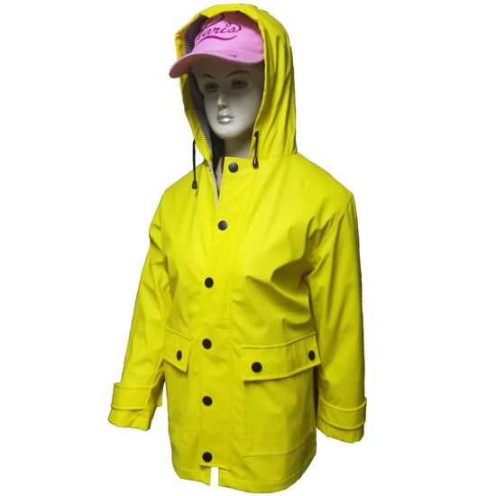 PU Leather Raincoat for Women with Water Resistant and with Tricot Linning
