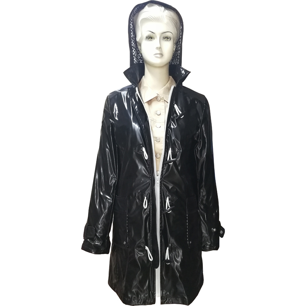 Faux Leather Coat PU Leather Raincoat for Women