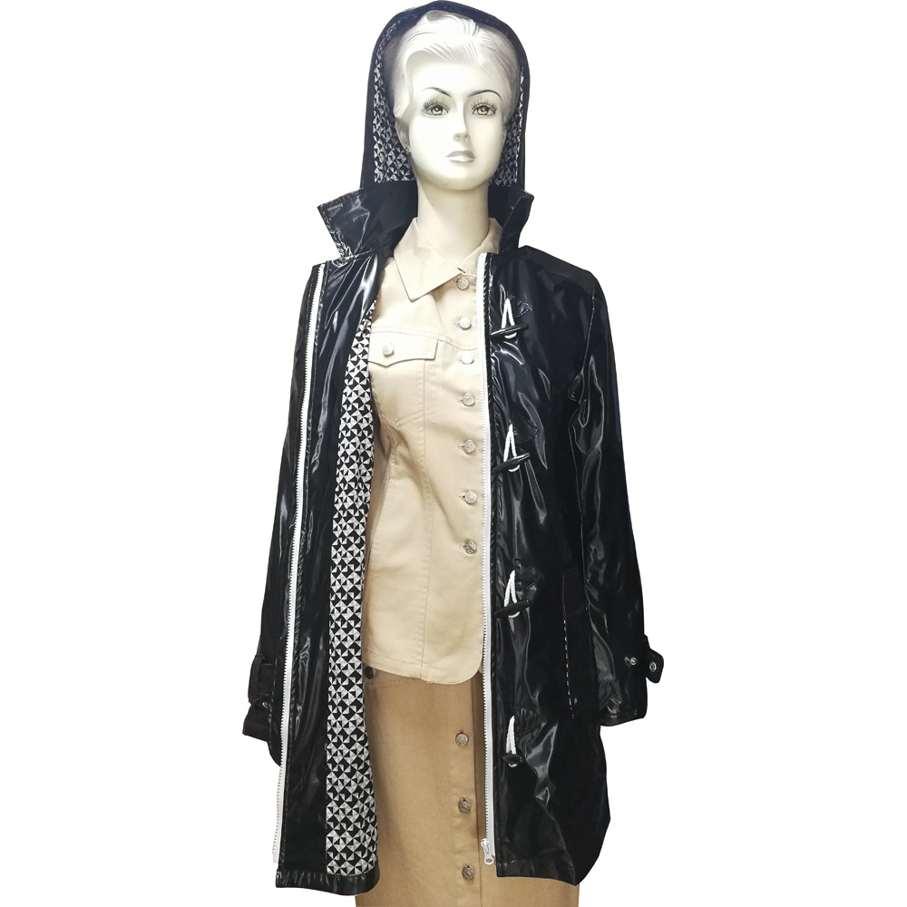 Faux Leather Coat PU Leather Raincoat for Women