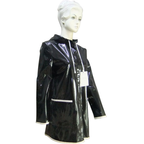 Faux Leather Jacket Raincoat with Lovely Cat Ears on The Hood