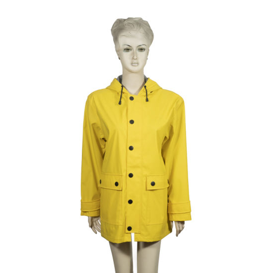 Fashion New Design PU Yellow Rain Coating Adult Rain Jacket Custom Bike Rain Coat