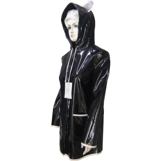 Faux Leather Jacket Raincoat with Lovely Cat Ears on The Hood