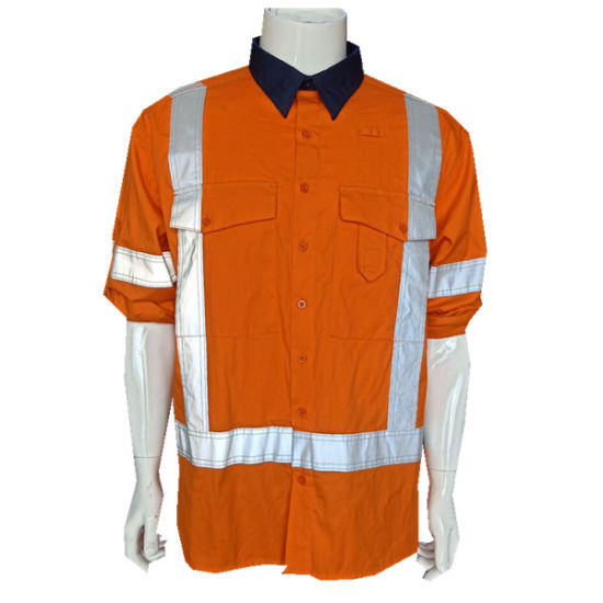 Workwear Custom 100% Cotton Shirts Hi Vis Hi-Vis High Visibility Work Shirt Mechanic Two Tone Shirt