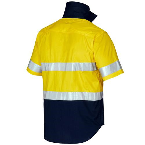 Breathable Short Sleeve Work Shirt with Reflective Tape for Visibility in Low Light Conditions.