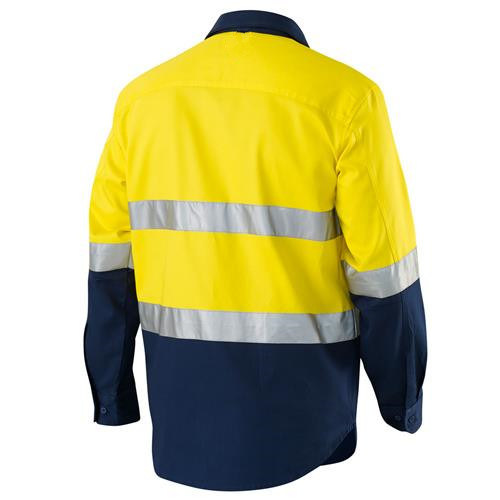 Factory Contrast Color Yellow and Navy Workwear Shirt with Reflective