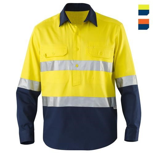 Factory Contrast Color Yellow and Navy Workwear Shirt with Reflective