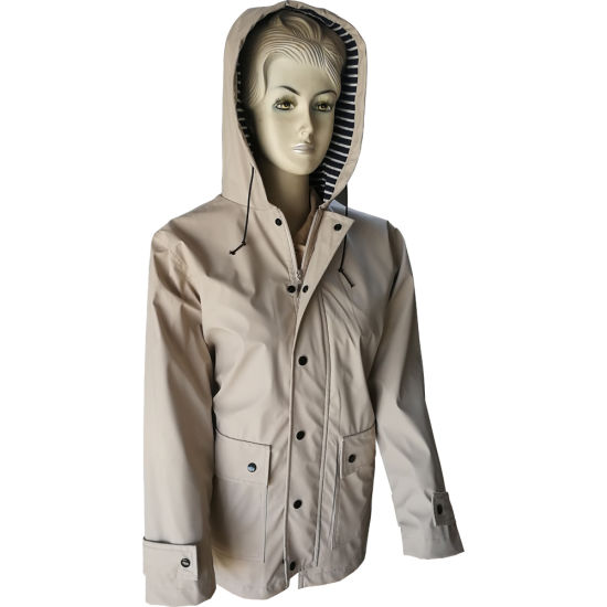 PU Leather Rain Jacket for Women, with Water Resistant and with Linning to Keep Body Warmer