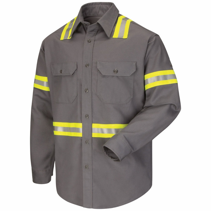 100% Cotton Hi Vis Shirts for Men Protective Safety Workwear with Reflective Tape